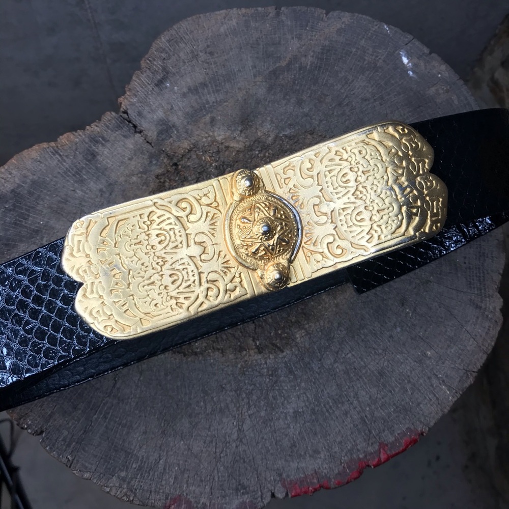 vintage black gold tone statement belt - Gay Boyer